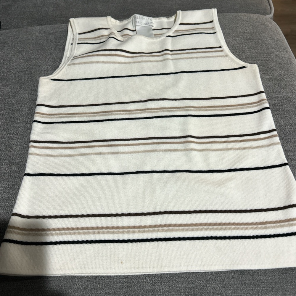 Designers Originals Cream Knit Tank with Brown & Black Stripes